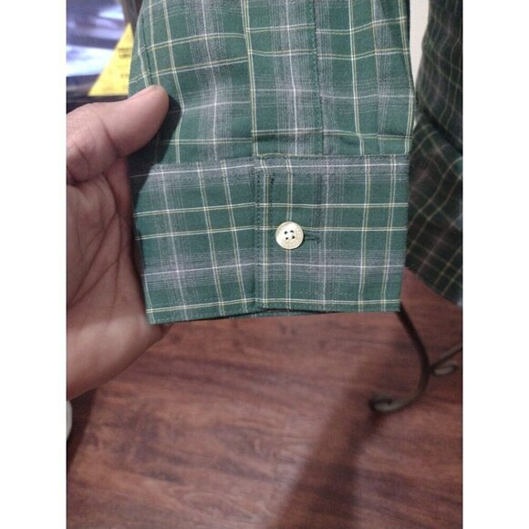 NWT Mens CHAPS Easy Care Button Front Green Plaid Shirt Long Sleeve S Small $55 - Picture 7 of 11